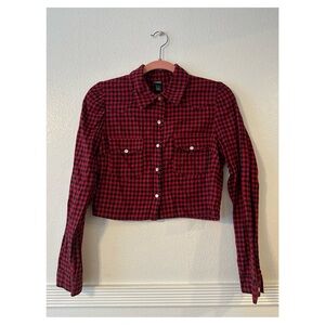 wild fable pearl snap cropped button up shirt buffalo check flannel